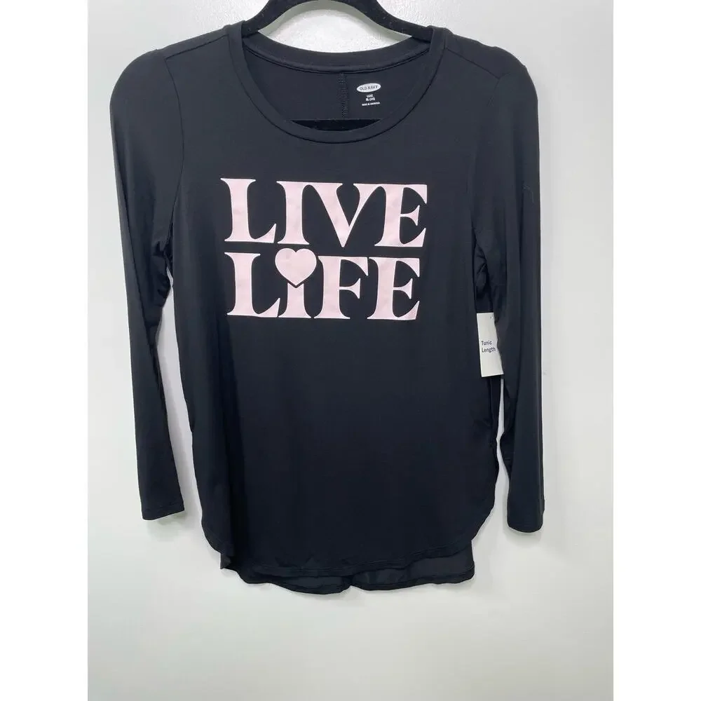 NWT Live love life black pink‎ long sleeve tunic top Girls 14 New